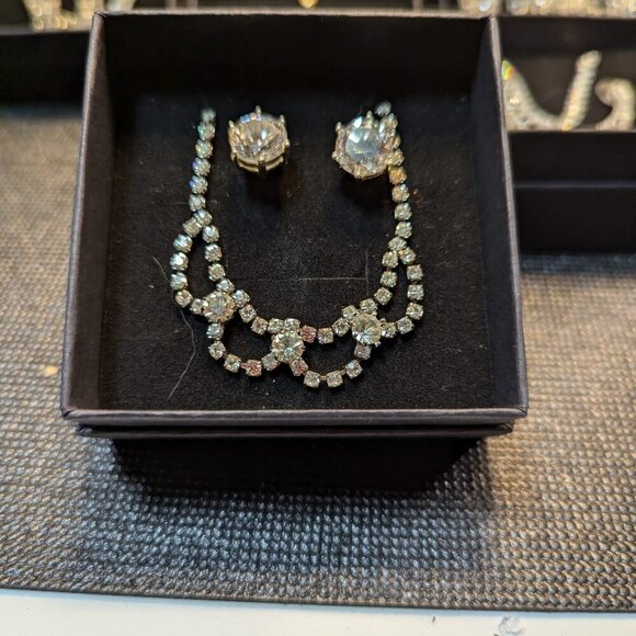 Costume Jewelry Set Clear Sparkling Rhinestone Crystal Choker Necklace Earrings - Picture 7 of 7